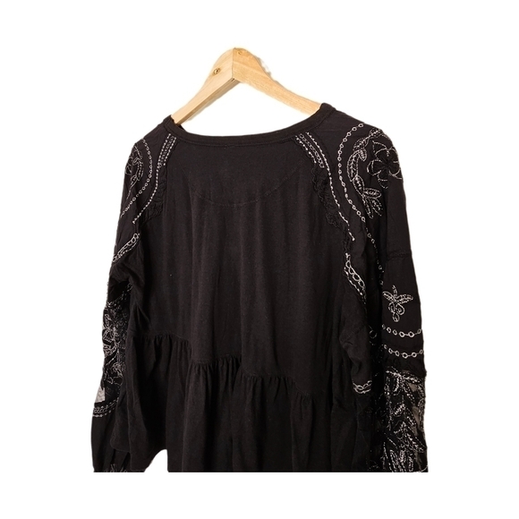 Free People Bewitched Boho Black puff sleeve peplum top small - Picture 5 of 11